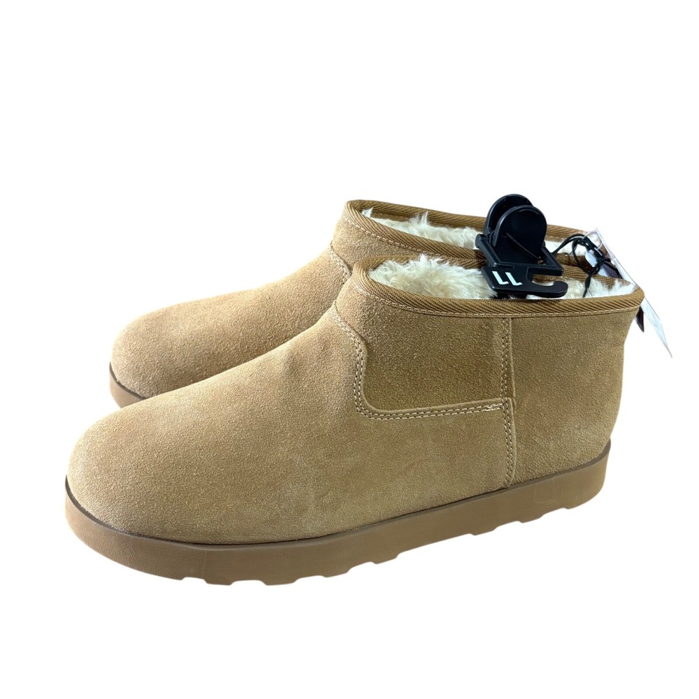 Time and Tru Micro Suede Boots Women 11 Cognac NEW Genuine Leather Faux Fur Line